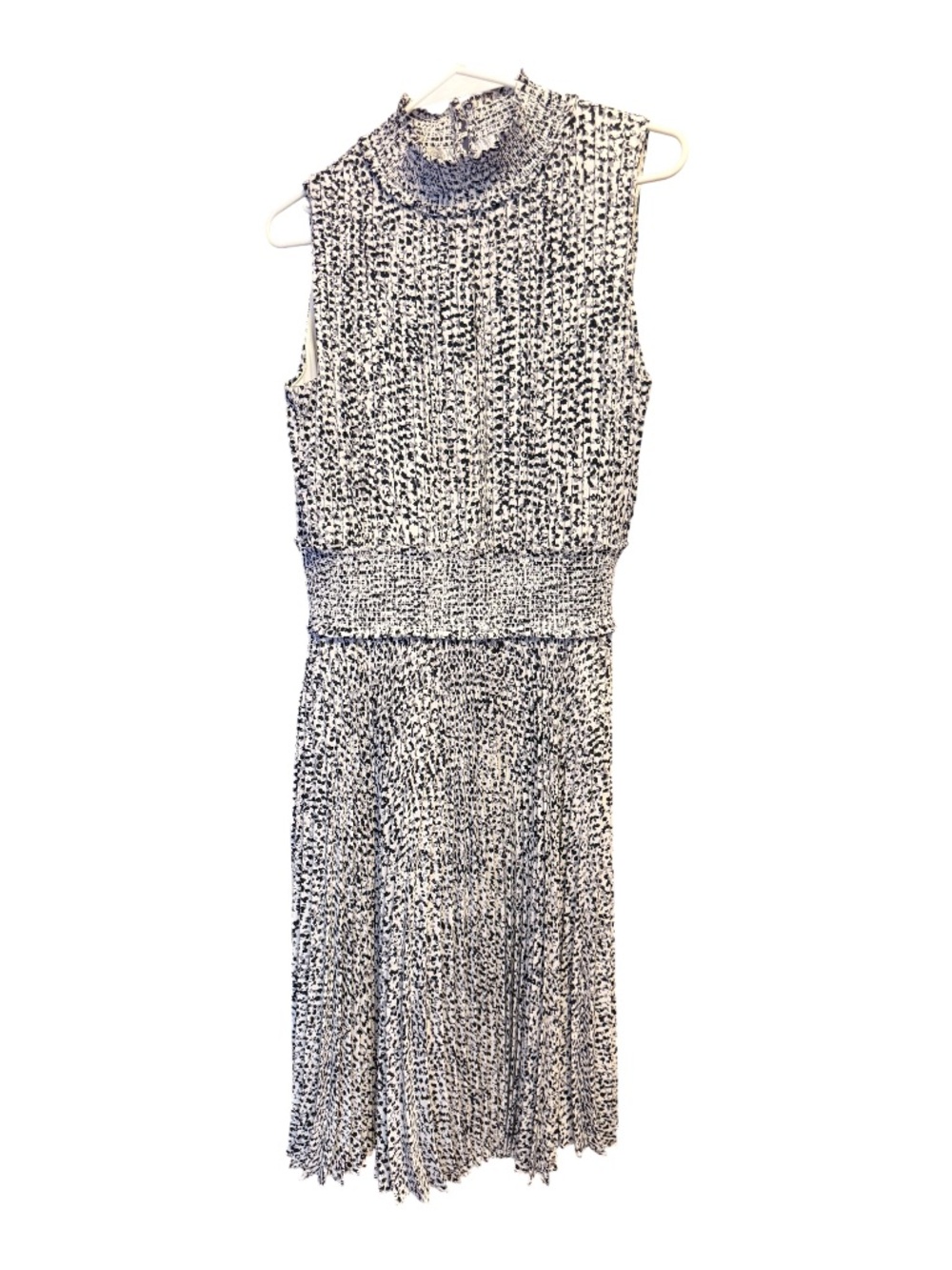 Nanette Lepore Black and White Sleeveless Mock Neck Midi Dress